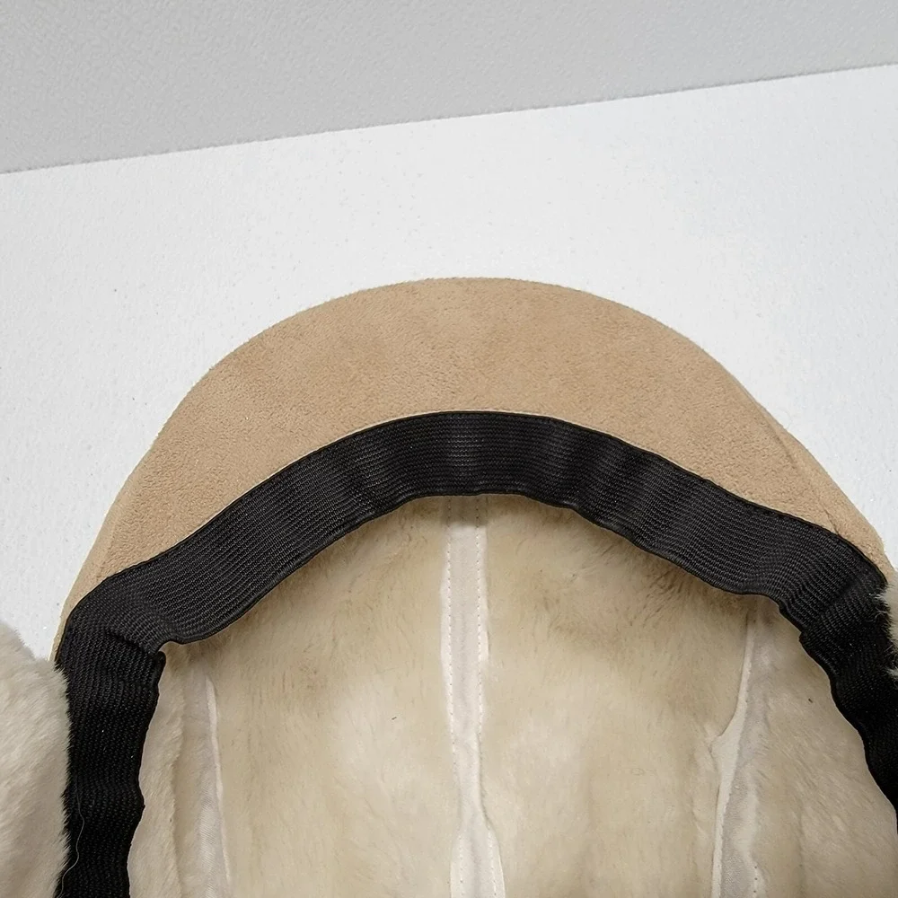D & Y, NY Tan Faux Suede Winter Newsboy Cap Ear Flaps Soft